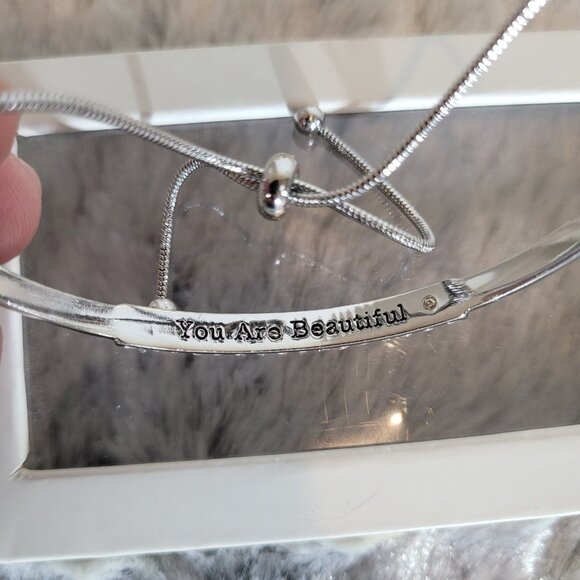 White House Black Market Swarovski Crystal Slider Bracelet "You Are Beautiful" - Picture 5 of 6